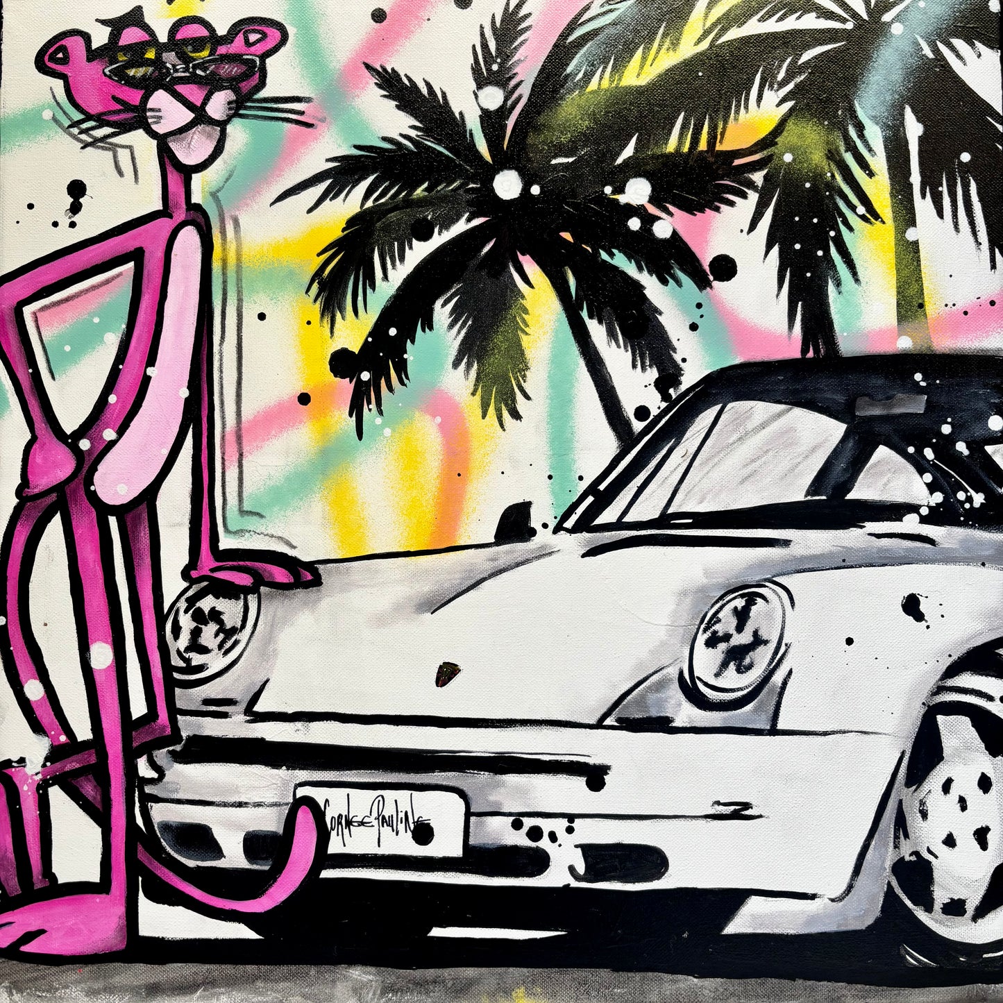 The pink panther wants sun with a Porsche