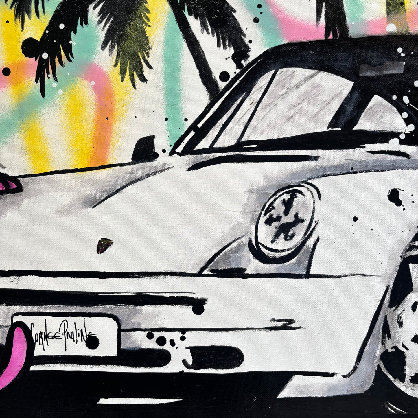 The pink panther wants sun with a Porsche