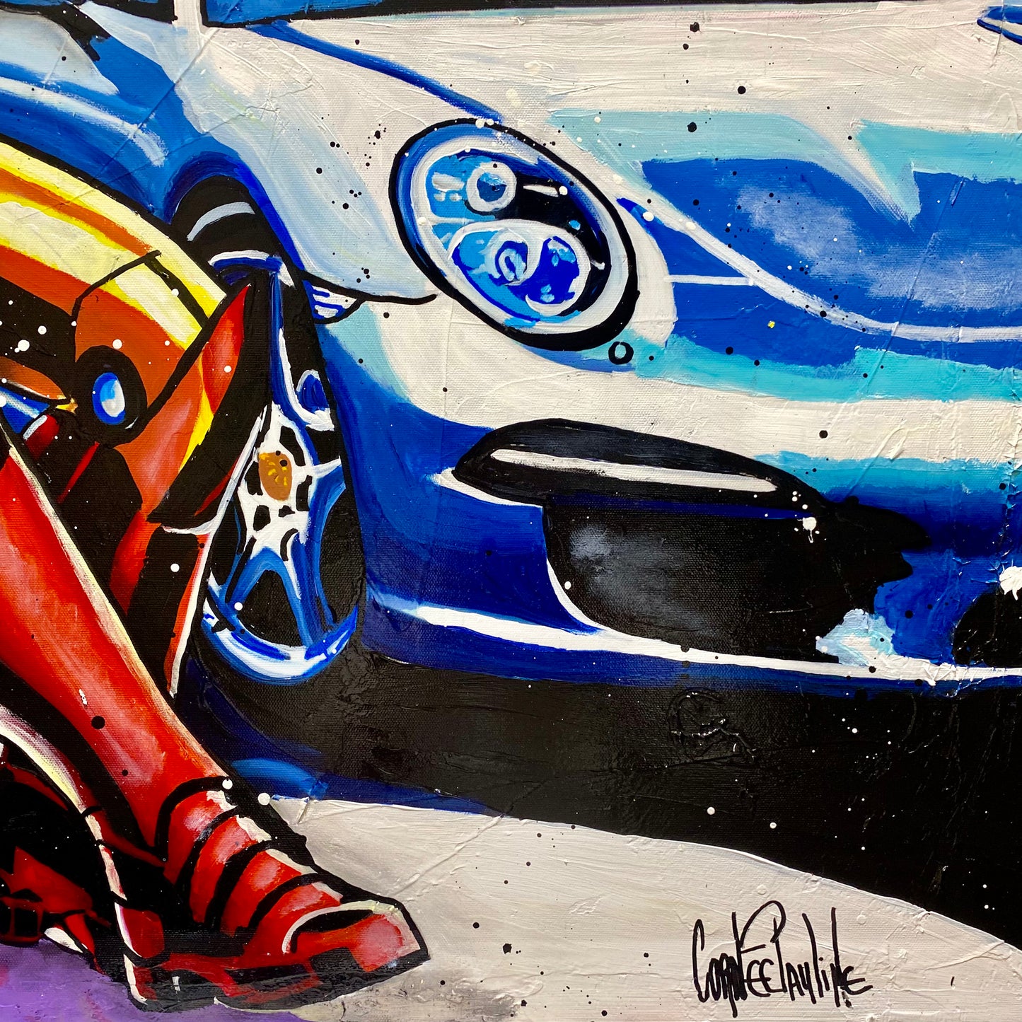 Iron Man enjoys a cocktail next to Porsche