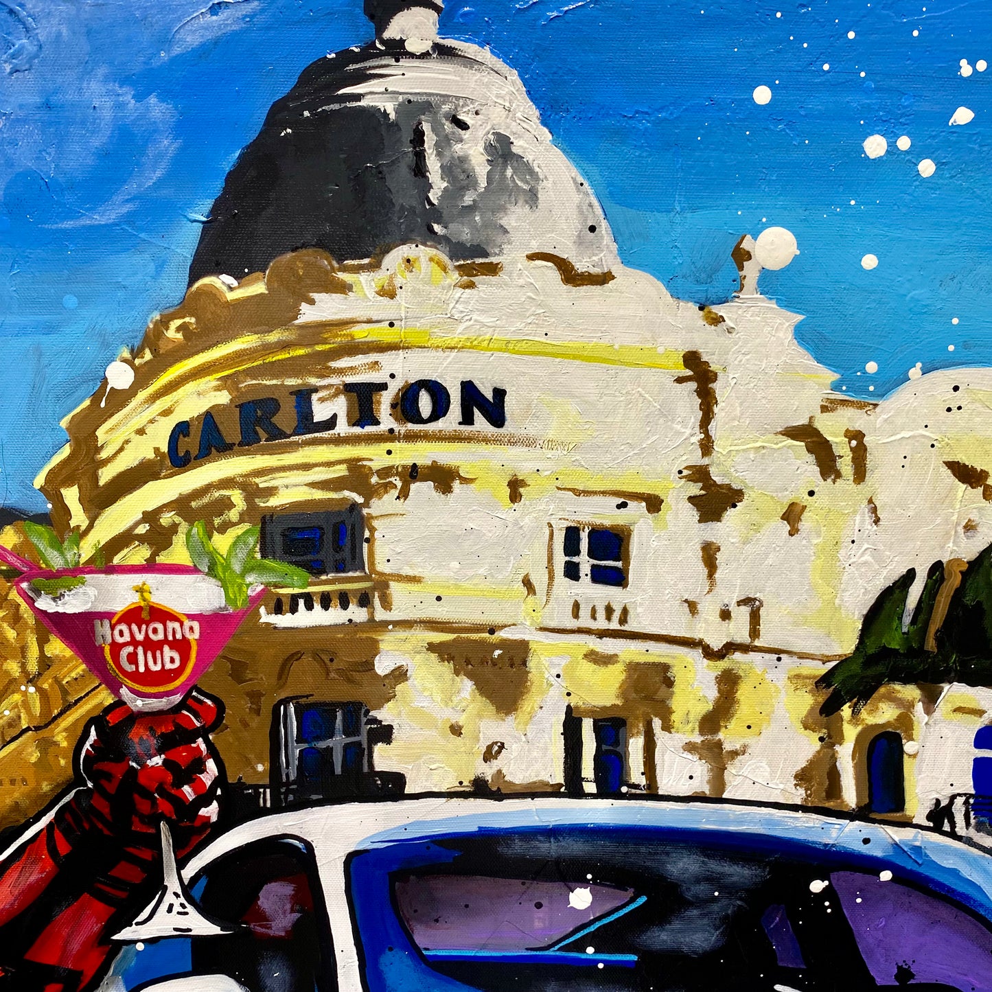 Iron Man enjoys a cocktail next to Porsche