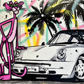 The pink panther wants sun with a Porsche