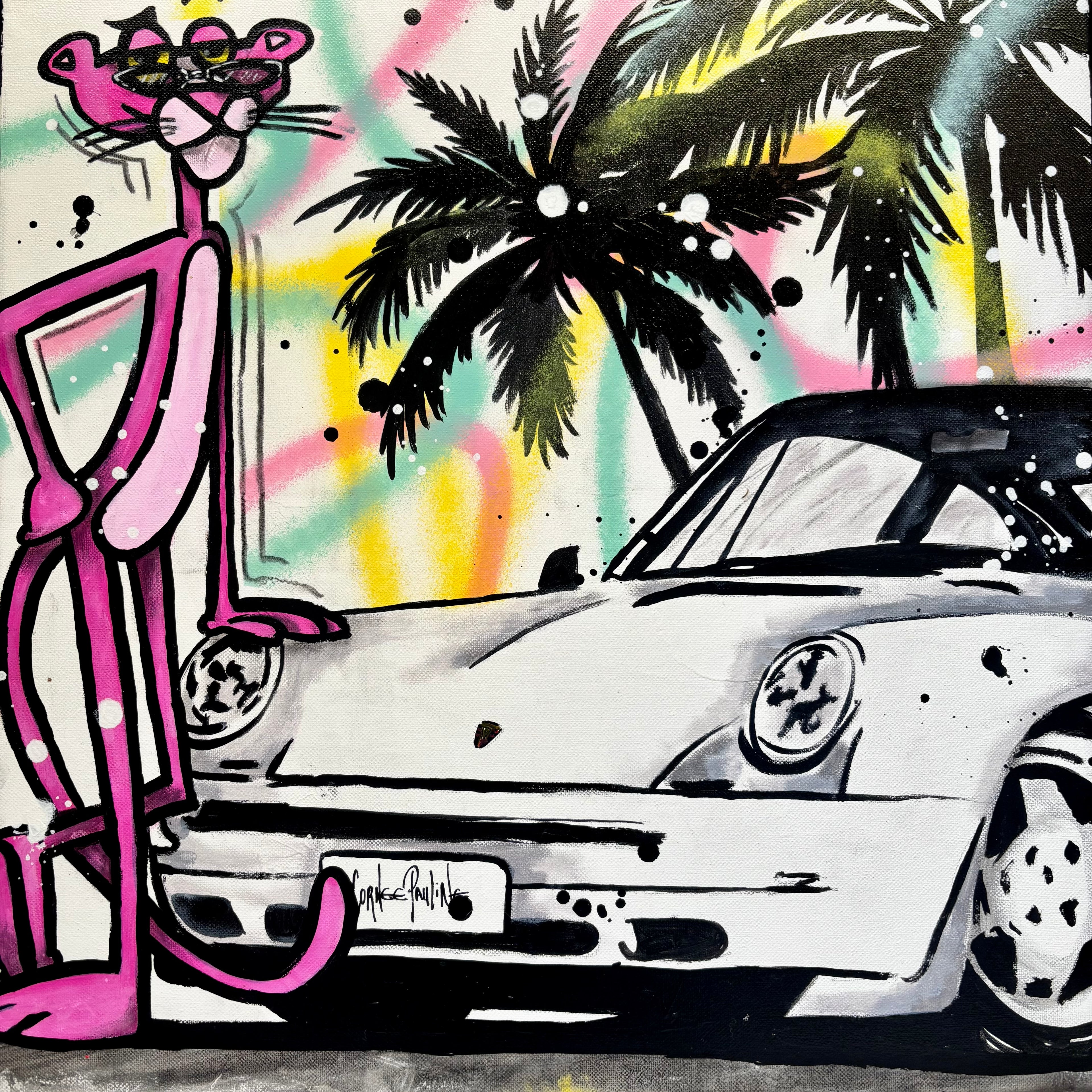 The pink panther wants sun with a Porsche