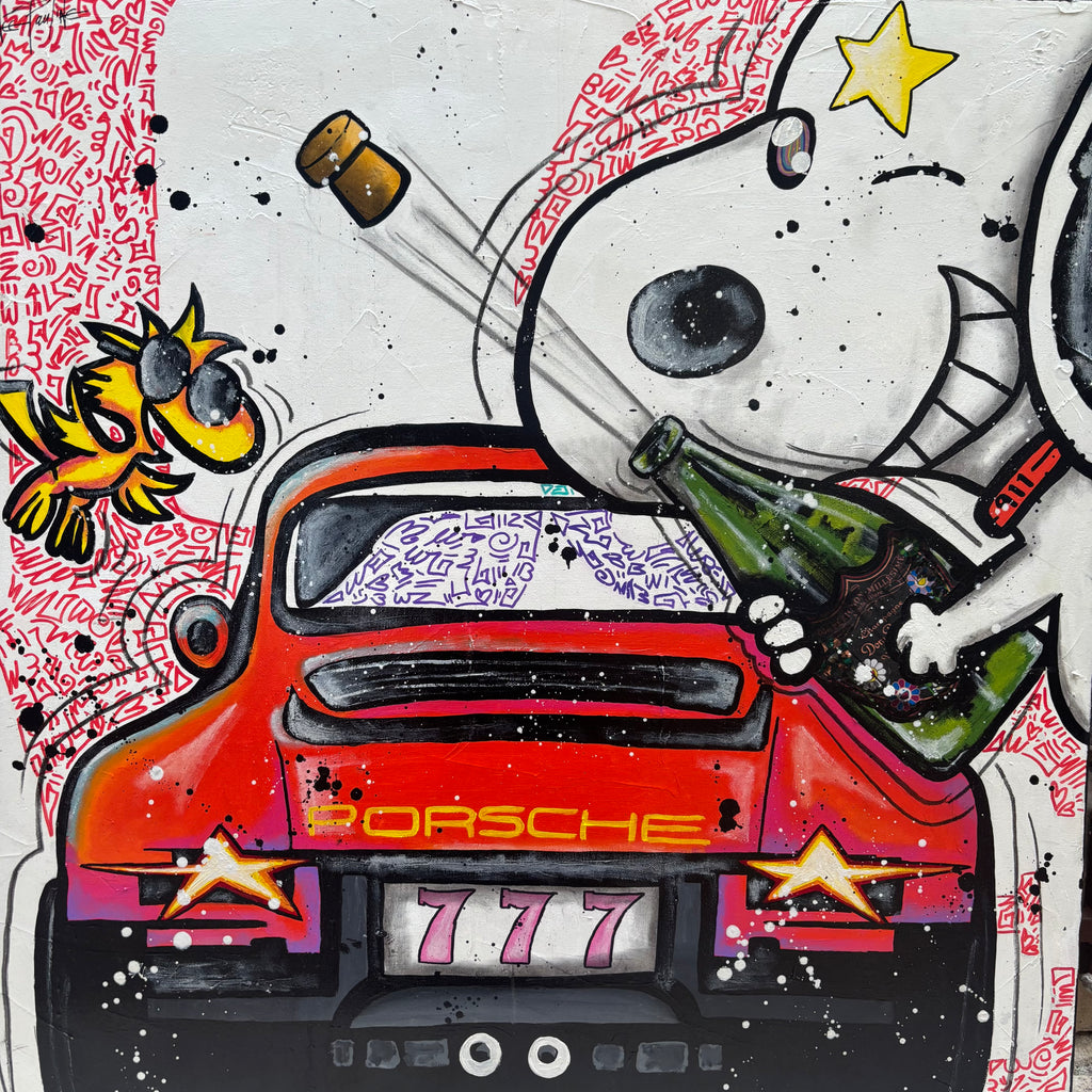 Snoopy is back in that Porsche