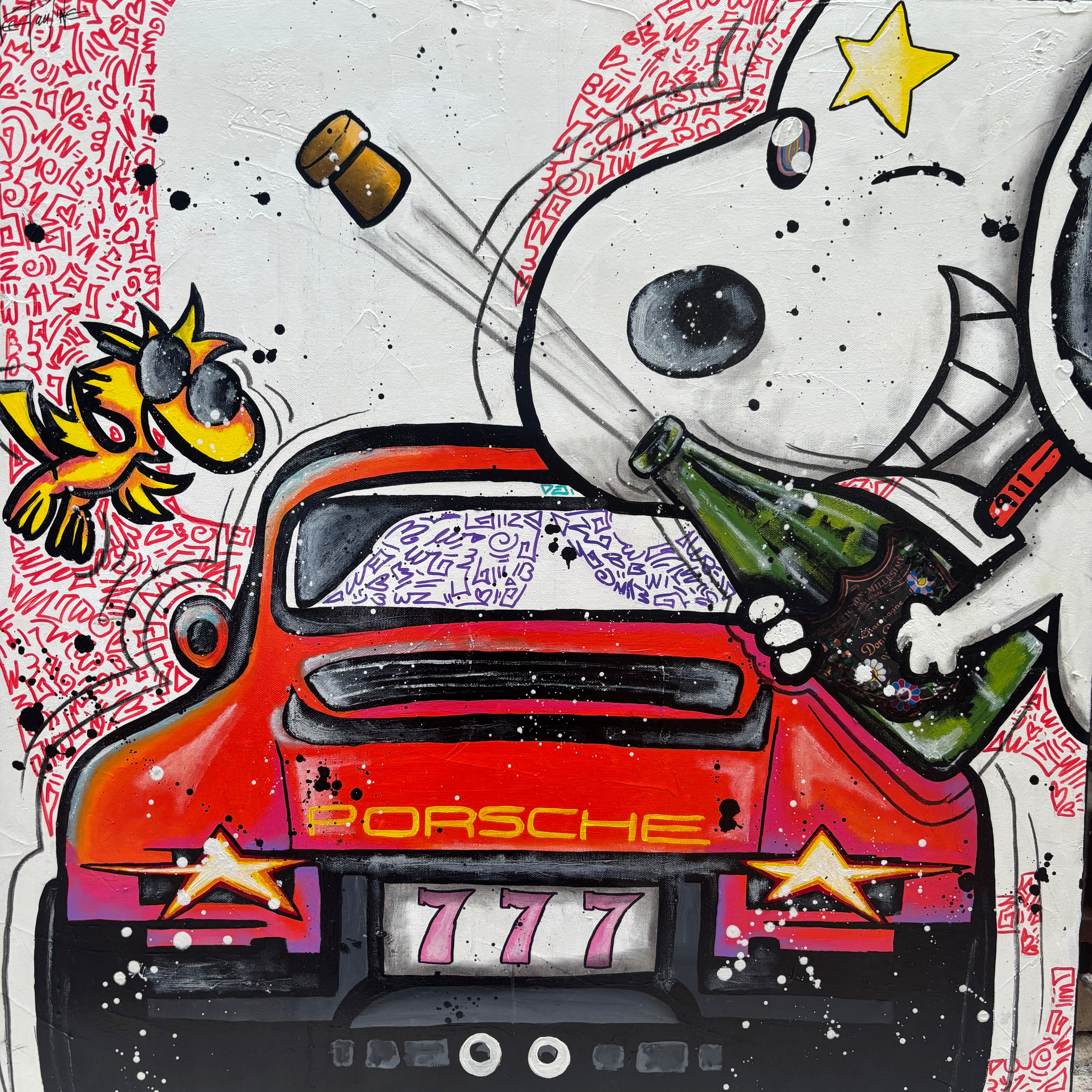Snoopy is back in that Porsche