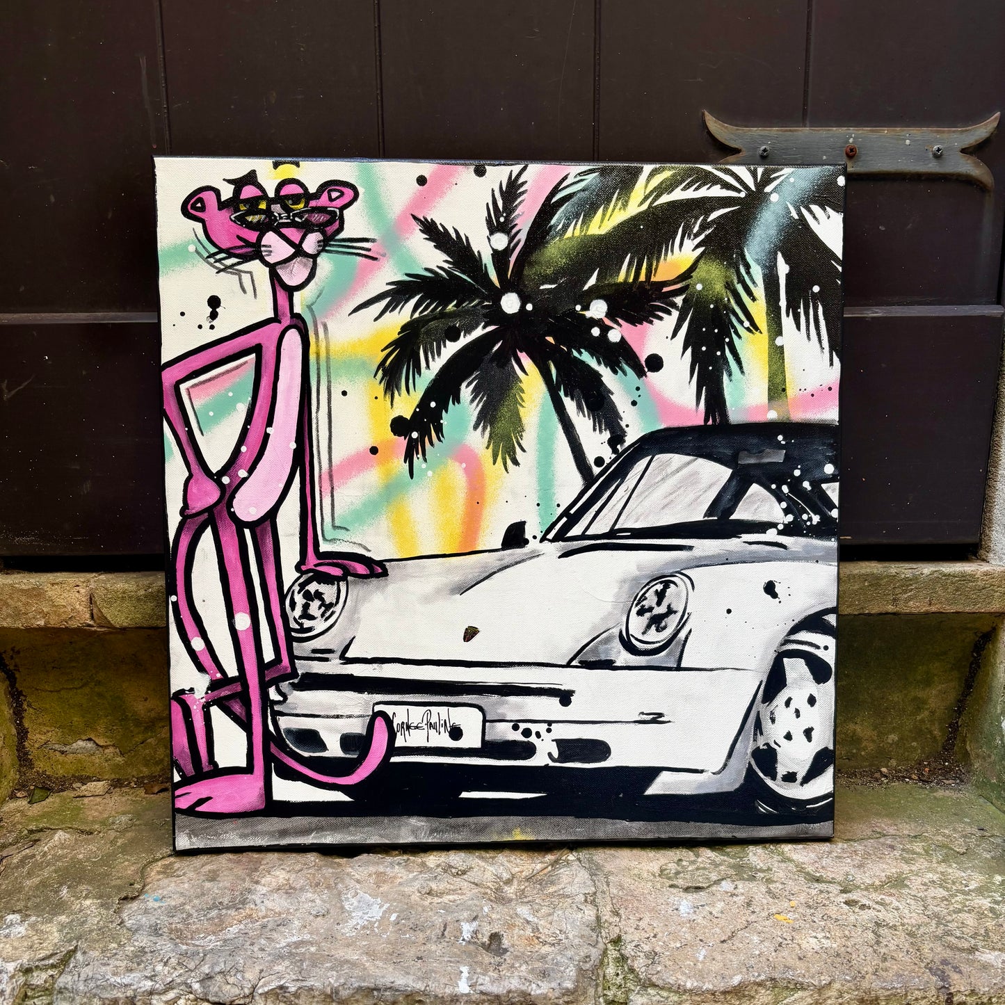 The pink panther wants sun with a Porsche