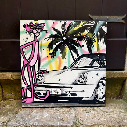 The pink panther wants sun with a Porsche